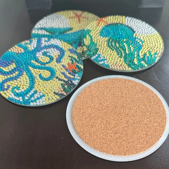 Gift-Ready Coastal Coaster Set w/Holder - Ocean Theme - Beach House Decor Gift - Picture 4 of 6